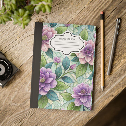 Pastel Floral Composition Notebook | Soft Watercolor Garden Journal, College-Ruled Pages