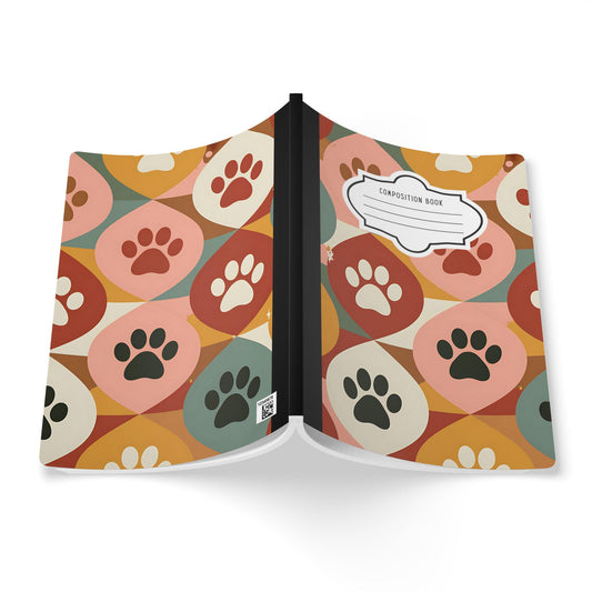Retro Geometric Paw Print Composition Notebook | Mid-Century Style Stationery College Ruled Journal
