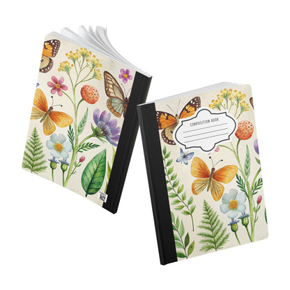 Golden Garden Butterfly Composition Notebook | Watercolor Floral Journal for Students Writers