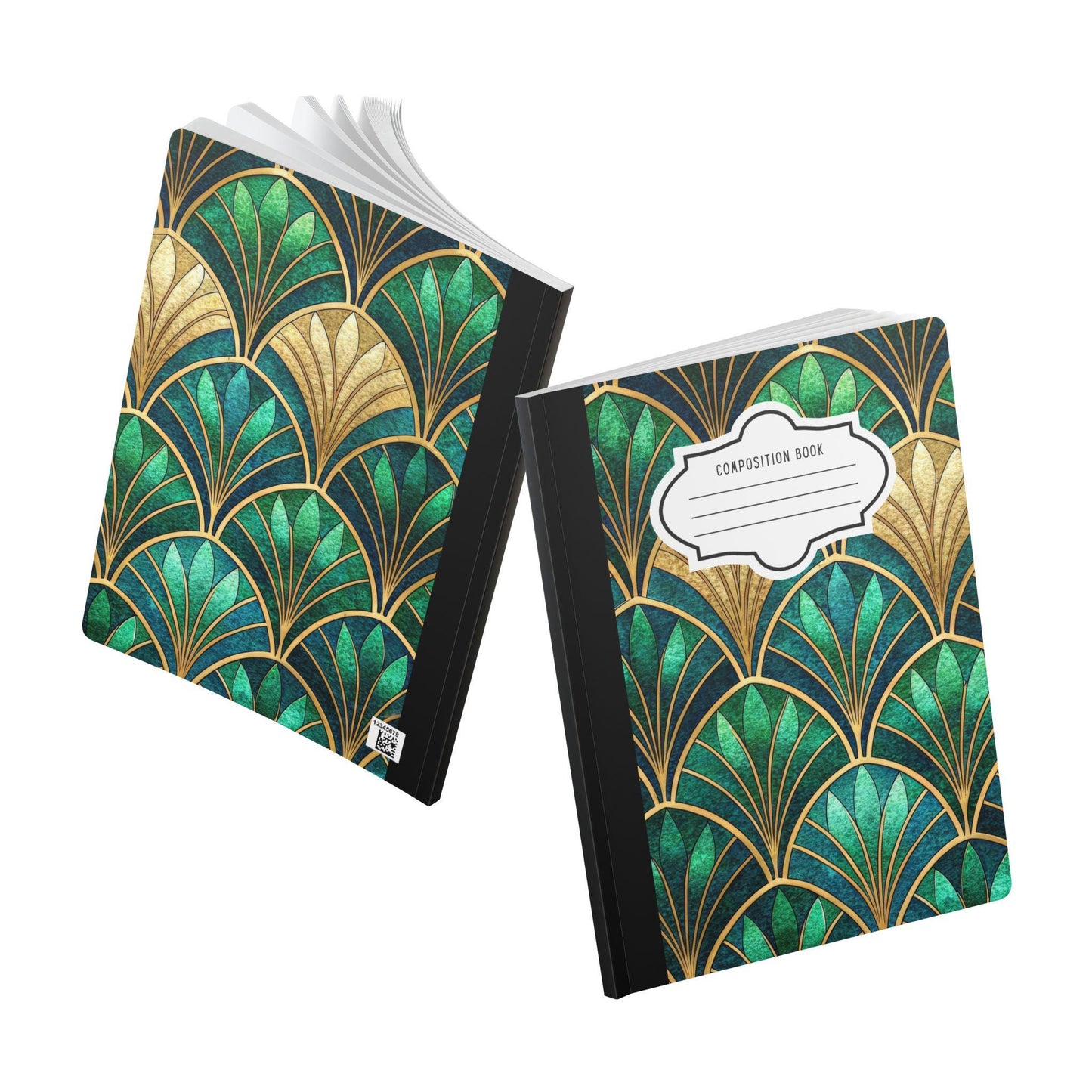 ColorFlow | Emerald Art Deco Composition Notebook | Elegant Green Gold Geometric Journal for School Work and Writing