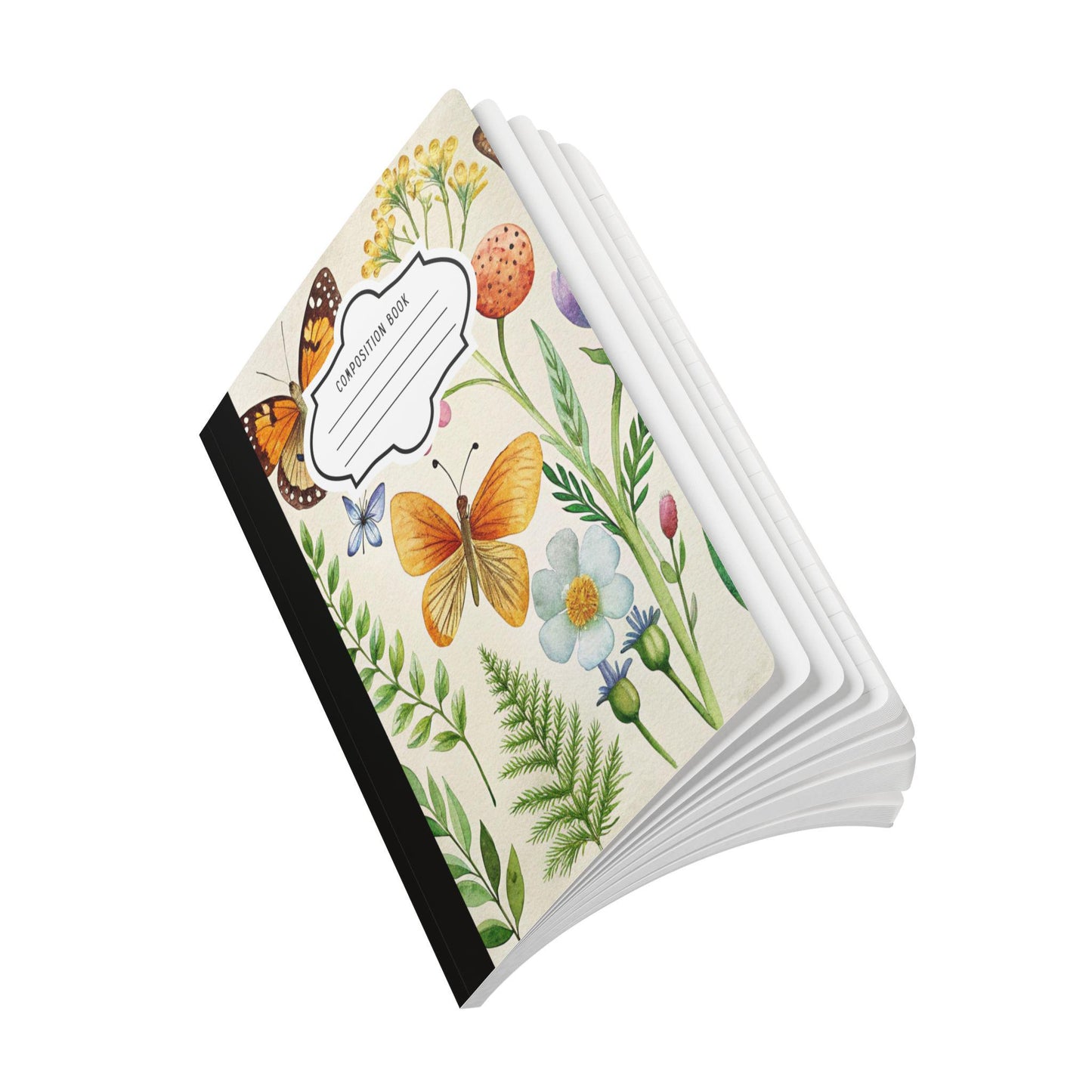 Golden Garden Butterfly Composition Notebook | Watercolor Floral Journal for Students Writers