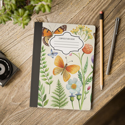 Golden Garden Butterfly Composition Notebook | Watercolor Floral Journal for Students Writers