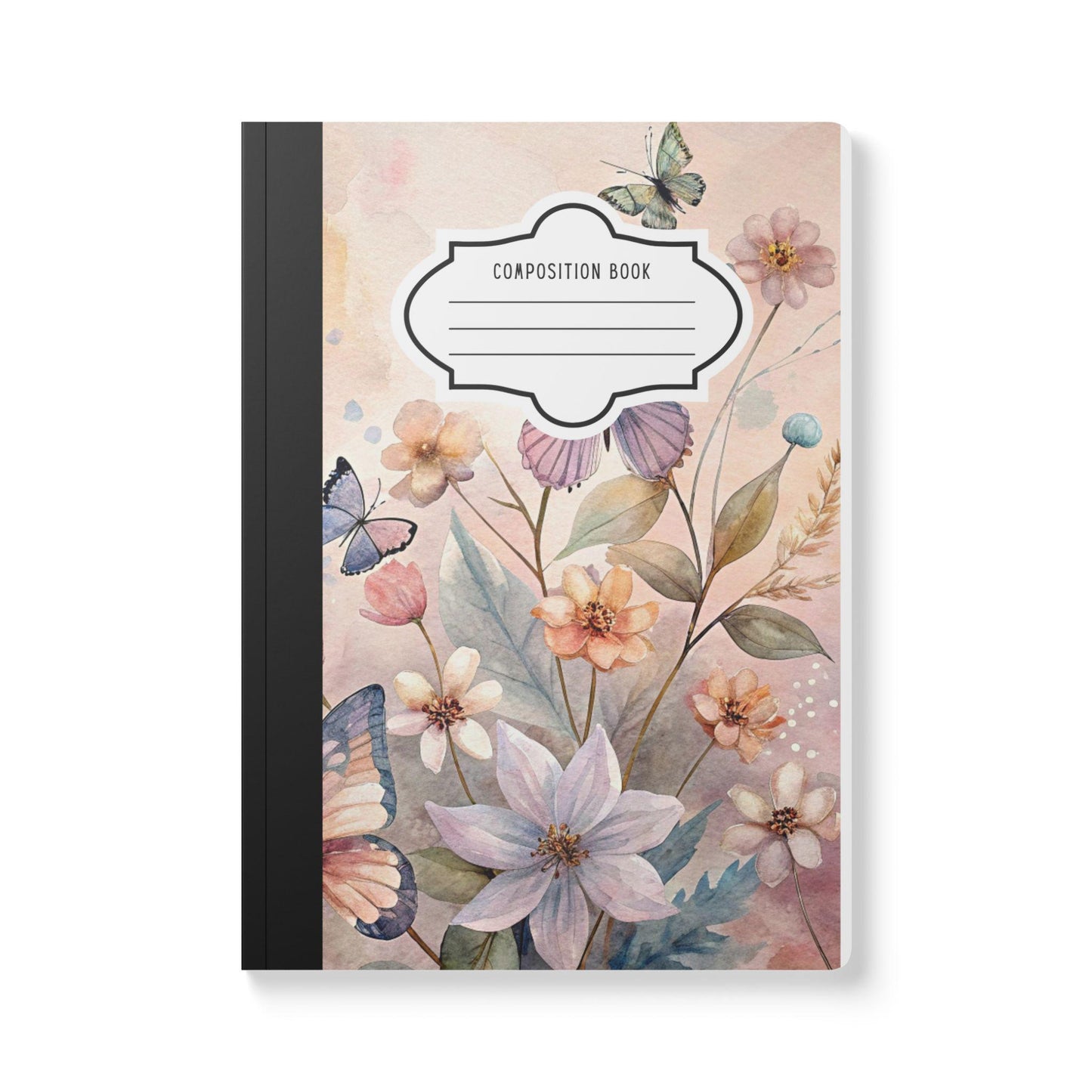 Pastel Blossom Butterfly Composition Notebook | Floral Watercolor Journal for School