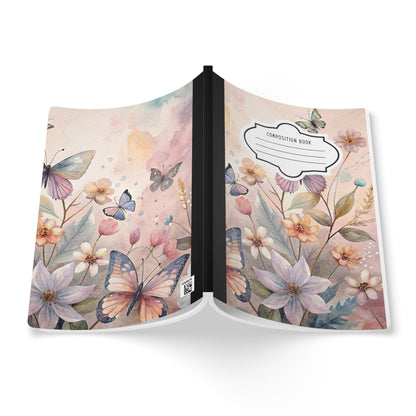 Pastel Blossom Butterfly Composition Notebook | Floral Watercolor Journal for School