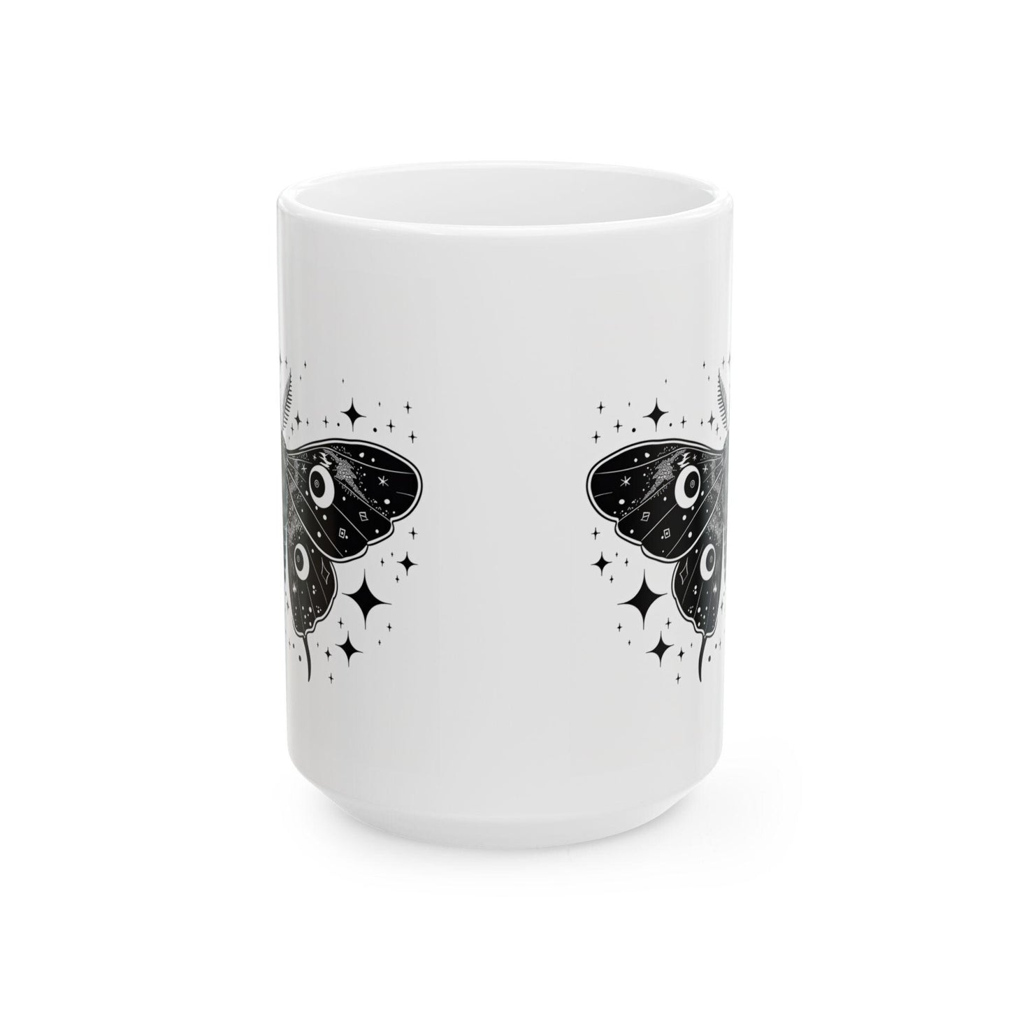 Celestial Moth Ceramic Mug | Cosmic Luna Moth Coffee Cup (15 oz)