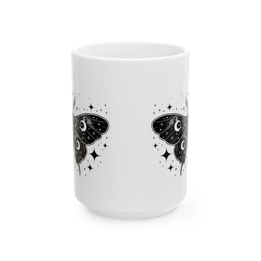 Celestial Moth Ceramic Mug | Cosmic Luna Moth Coffee Cup (15 oz)