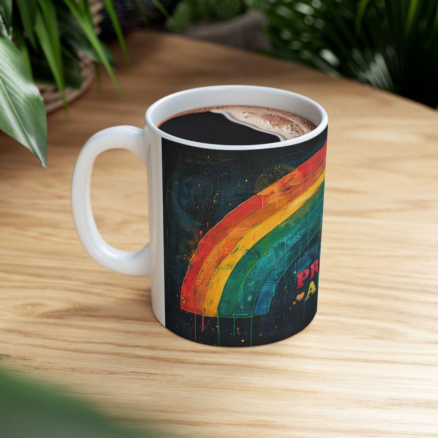 Proud Ally Rainbow Ceramic Mug | 15 oz Coffee Cup, Pride Art
