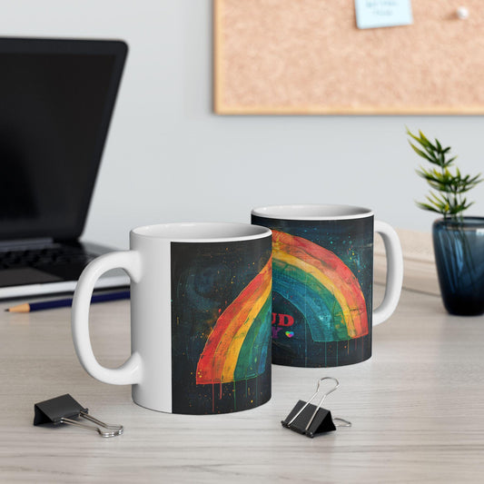 Proud Ally Rainbow Ceramic Mug | 15 oz Coffee Cup, Pride Art
