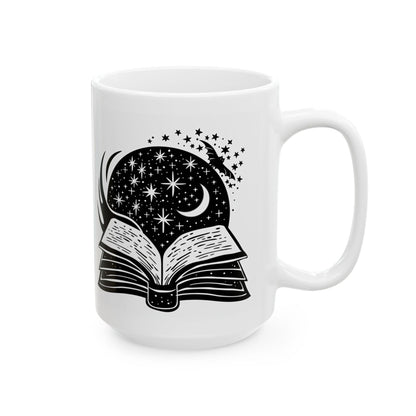 Celestial Spellbook Mug | Cosmic Moon Stars 15oz Ceramic Coffee Cup