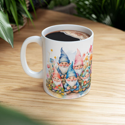 Garden Gnome Mug | Whimsical Floral Ceramic Coffee Cup | 15oz Capacity