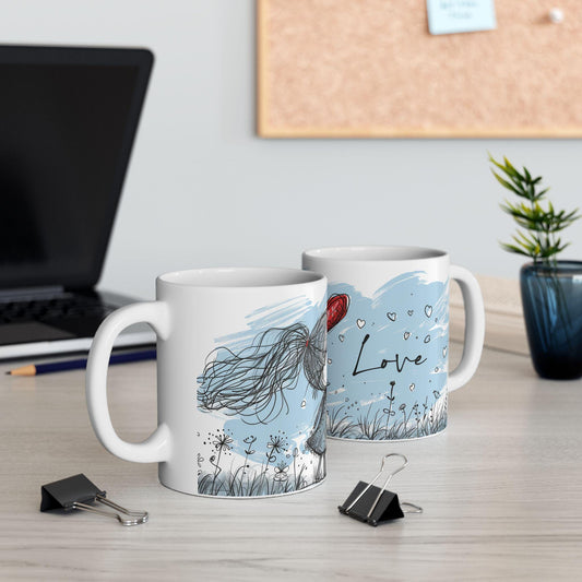 ColorFlow Ceramic Mug | Whimsical Girl Art, 15oz Coffee Cup