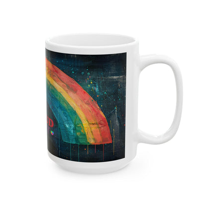 Proud Ally Rainbow Ceramic Mug | 15 oz Coffee Cup, Pride Art