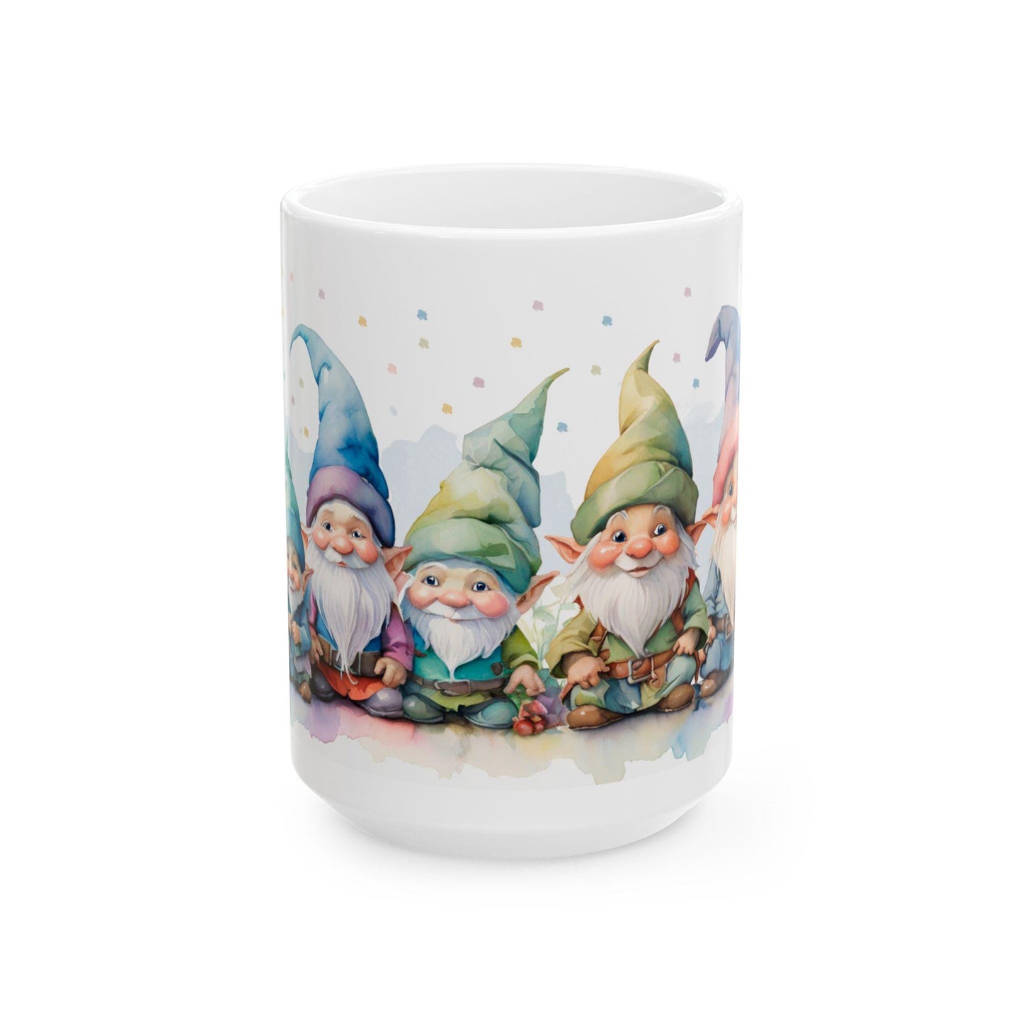ColorFlow Gnome Friends Mug | Whimsical Watercolor Ceramic Coffee Cup