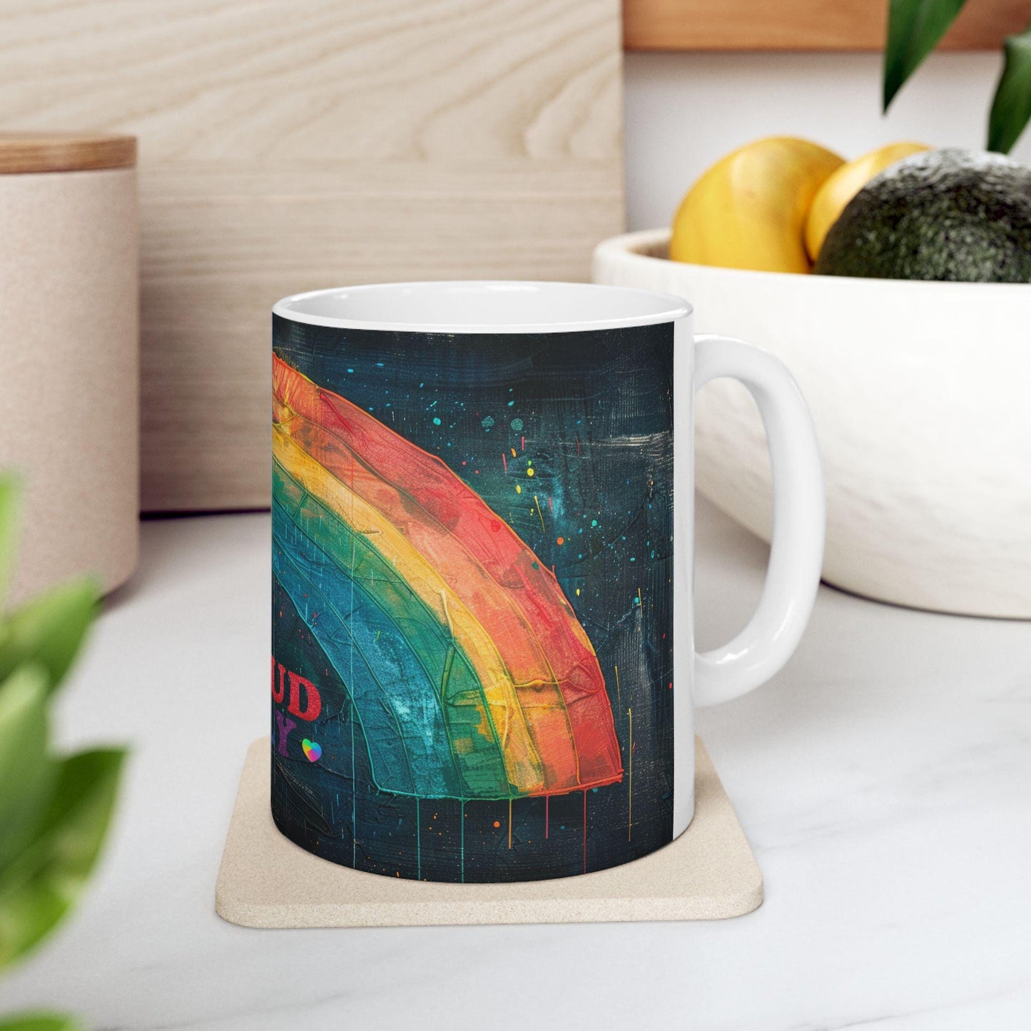 Proud Ally Rainbow Ceramic Mug | 15 oz Coffee Cup, Pride Art