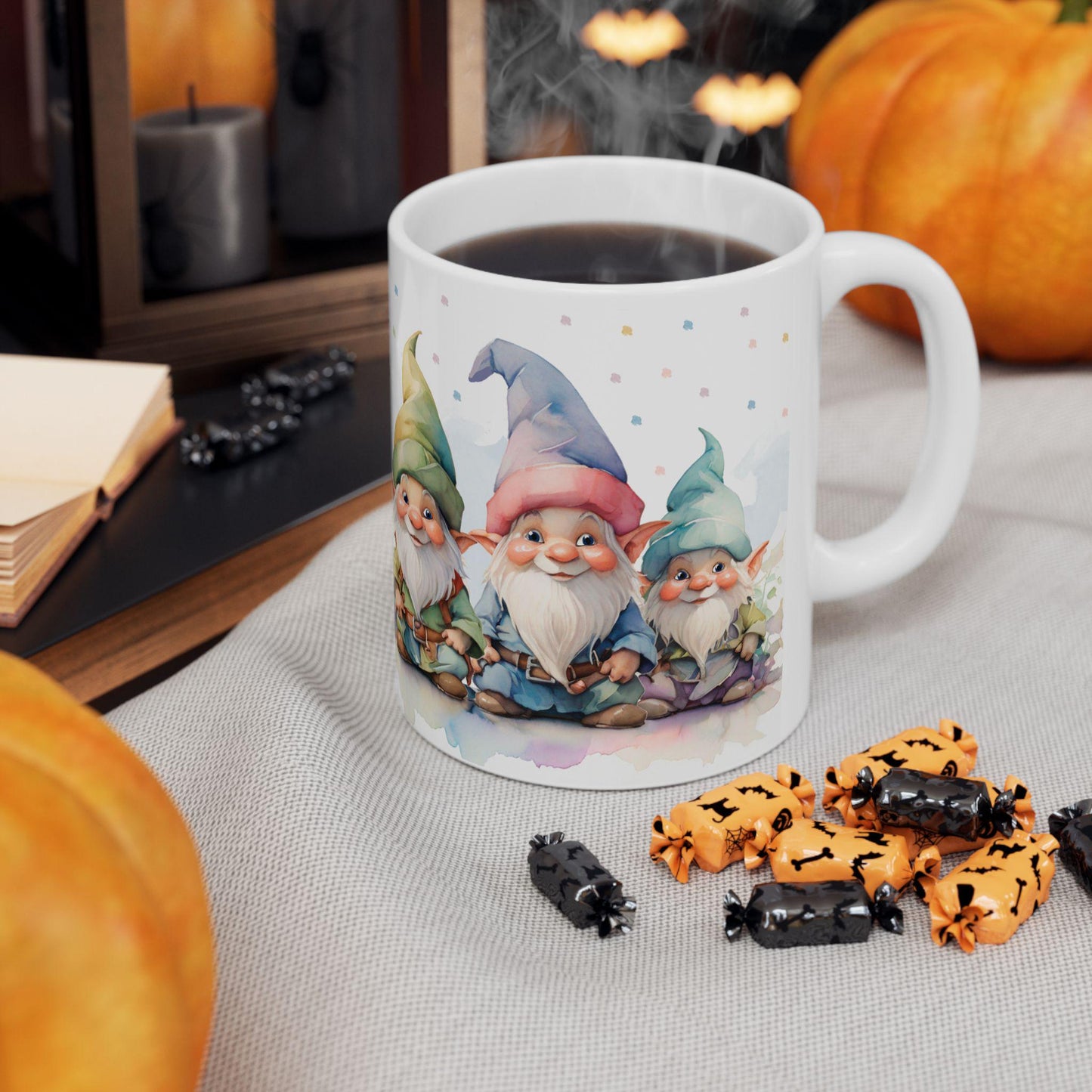 ColorFlow Gnome Friends Mug | Whimsical Watercolor Ceramic Coffee Cup