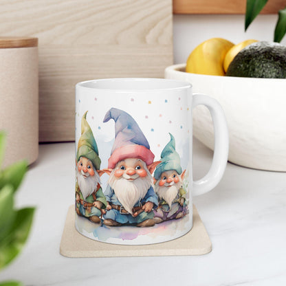 ColorFlow Gnome Friends Mug | Whimsical Watercolor Ceramic Coffee Cup