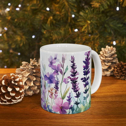 Watercolor Butterfly Garden Mug | 15oz Ceramic Coffee Cup, Nature Lover Gift