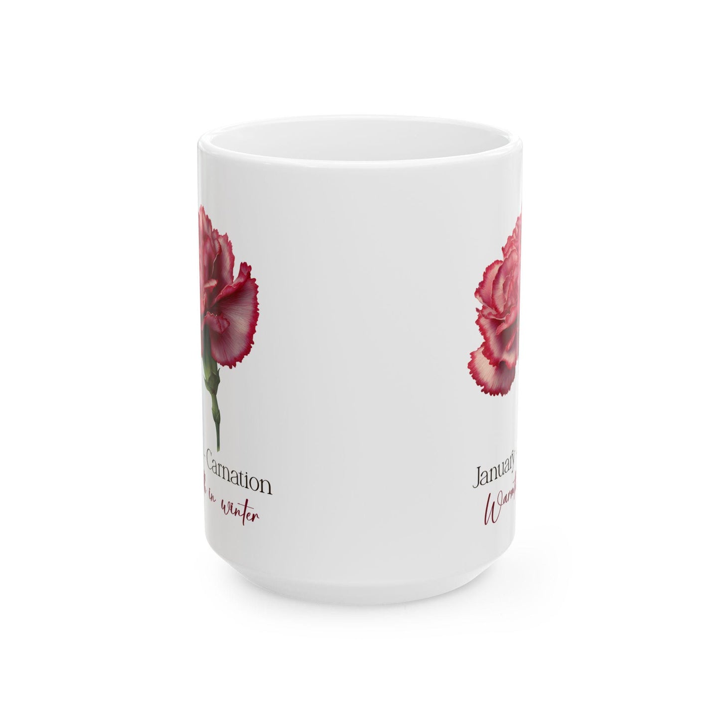 January Carnation Mug | Floral Winter Botanical 15oz Coffee Cup