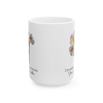 December Narcissus Floral Mug | 15oz Ceramic Coffee Cup | Winter Nature Drinkware