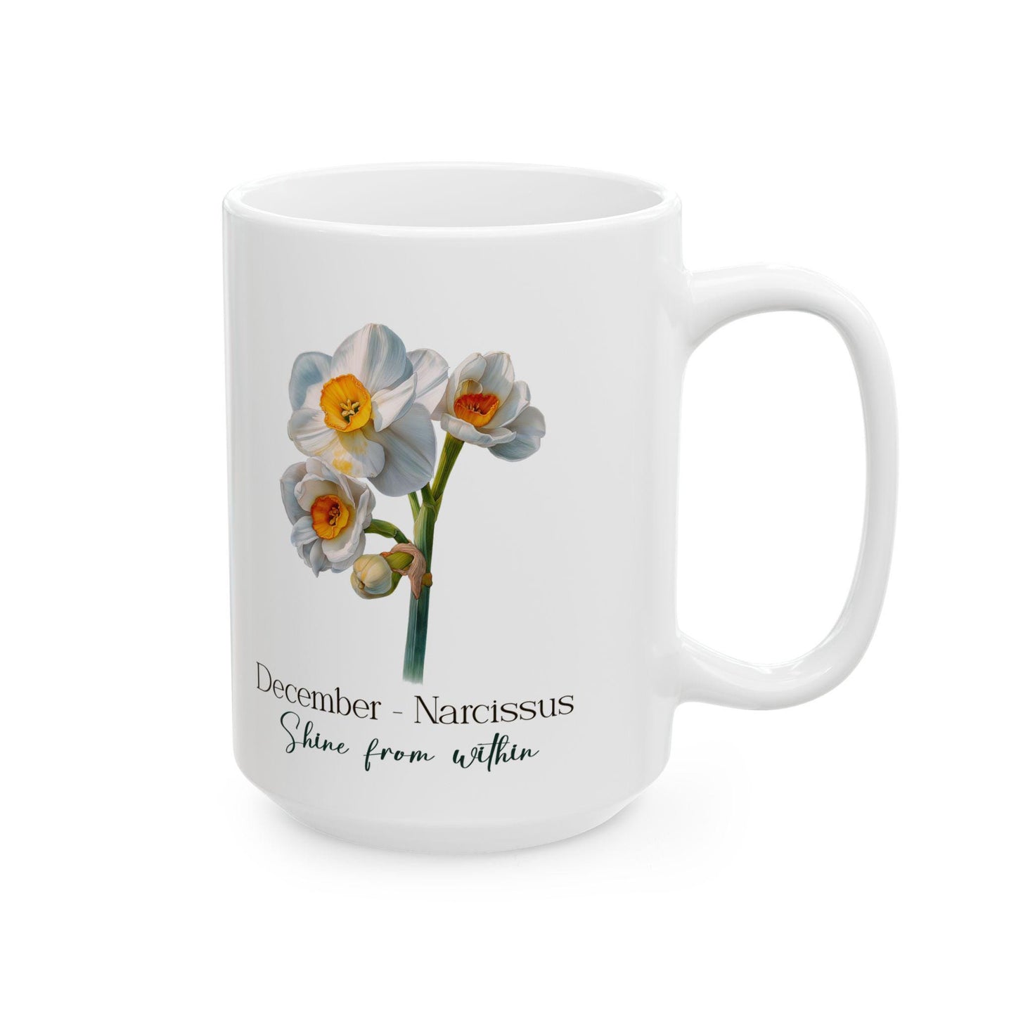 December Narcissus Floral Mug | 15oz Ceramic Coffee Cup | Winter Nature Drinkware