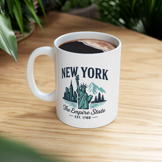 New York Empire State Mug | Statue of Liberty Ceramic Coffee Cup (15 oz)