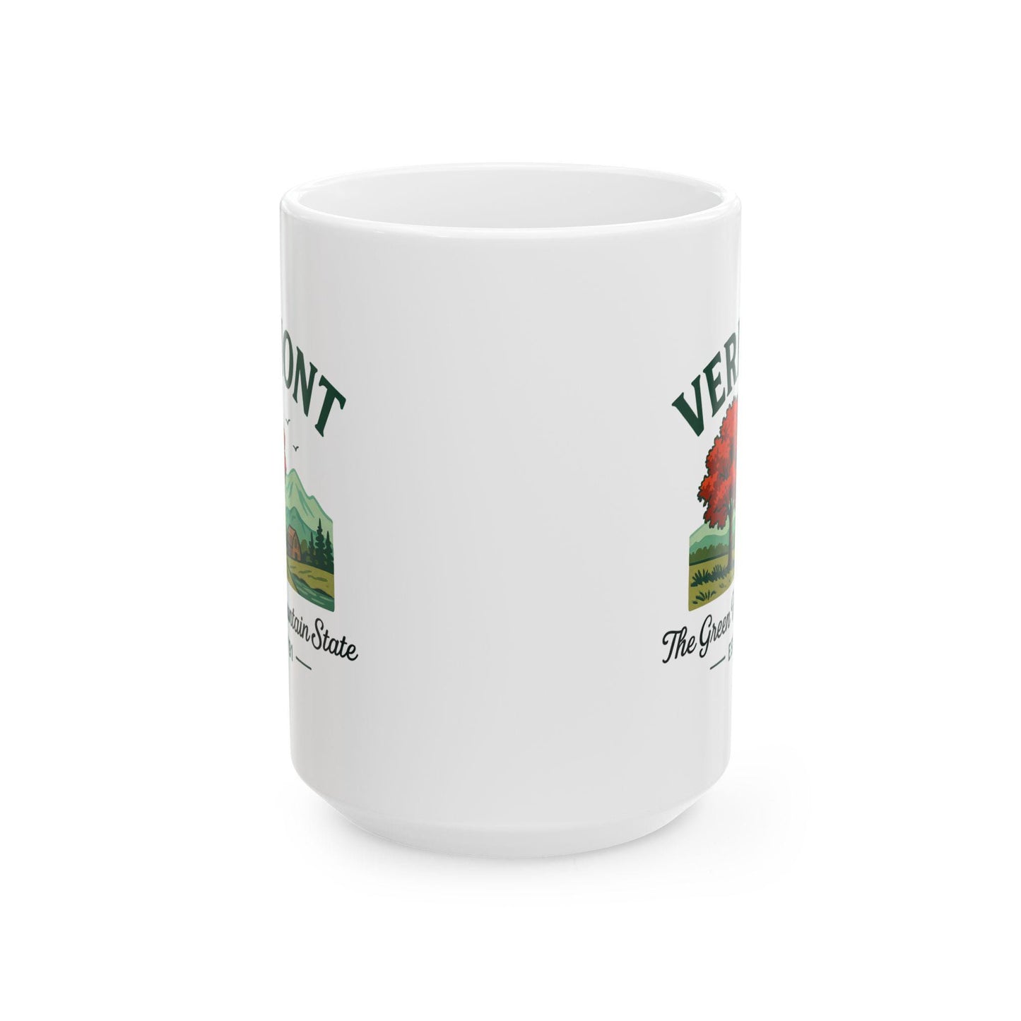 Vermont Green Mountain State Ceramic Mug | Autumn Landscape Coffee Cup (15 oz)