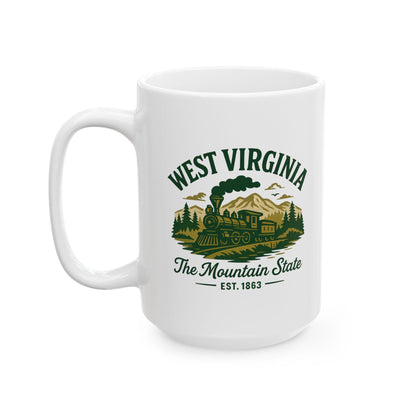 West Virginia Mountain State Train Mug | 15oz Ceramic Coffee Cup