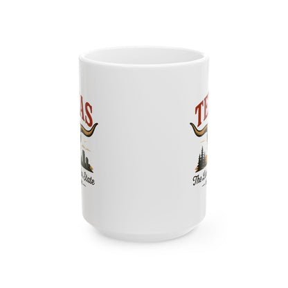 Texas Longhorn Ceramic Mug | Lone Star State Coffee Cup (15 oz)