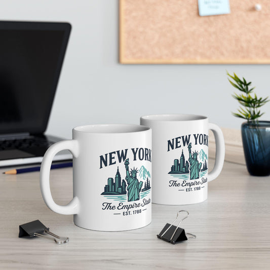 New York Empire State Mug | Statue of Liberty Ceramic Coffee Cup (15 oz)