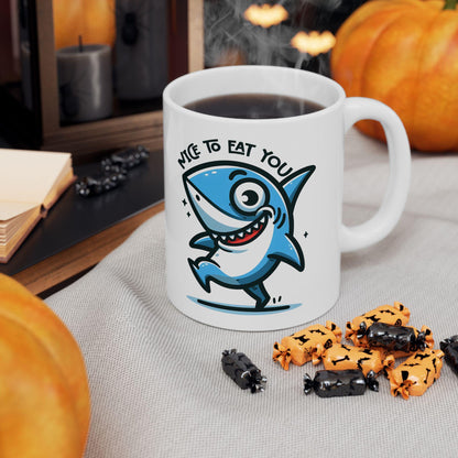 Funny Shark Mug | "Nice To Eat You" Ocean Coffee Cup, 15oz Ceramic