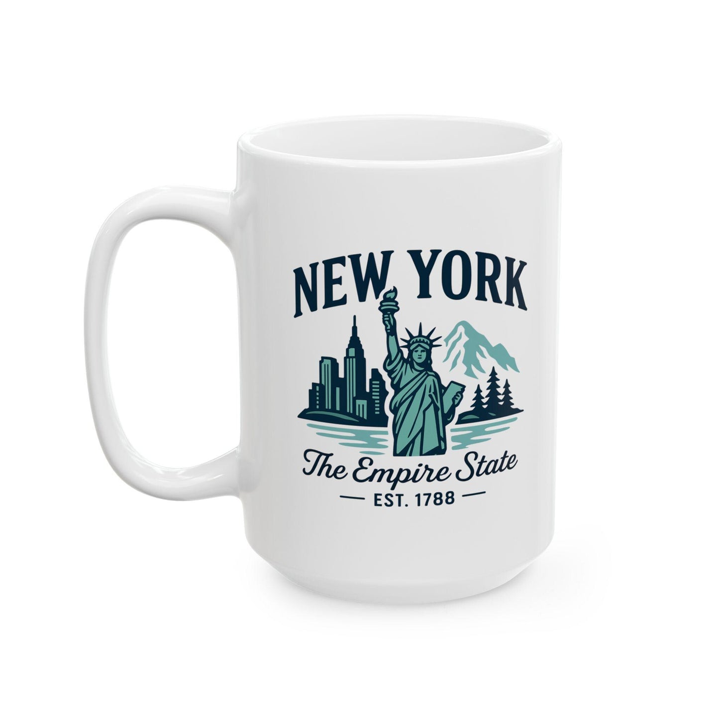 New York Empire State Mug | Statue of Liberty Ceramic Coffee Cup (15 oz)