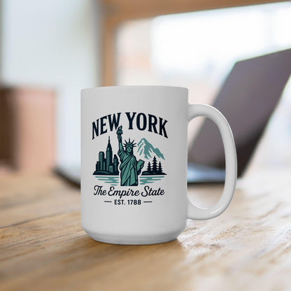 New York Empire State Mug | Statue of Liberty Ceramic Coffee Cup (15 oz)