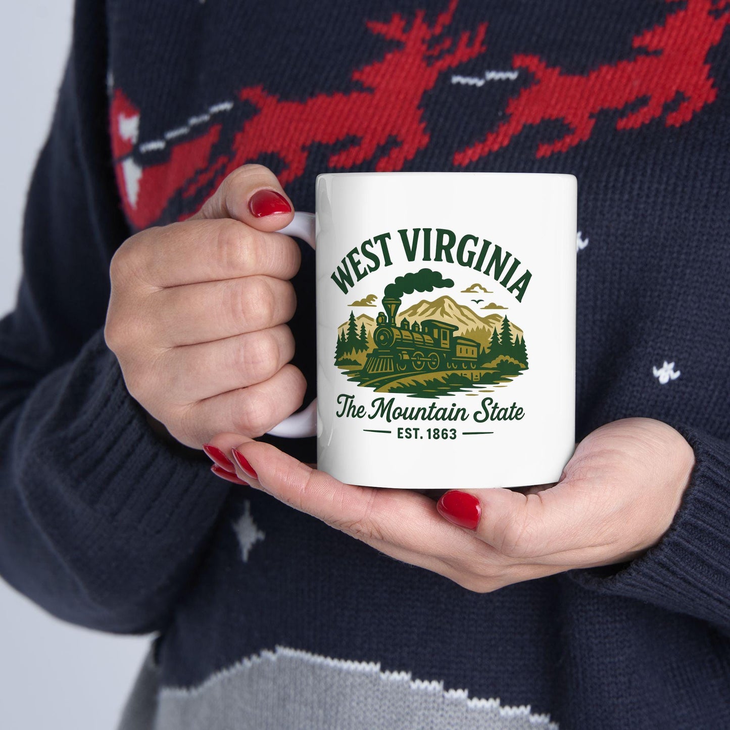 West Virginia Mountain State Train Mug | 15oz Ceramic Coffee Cup