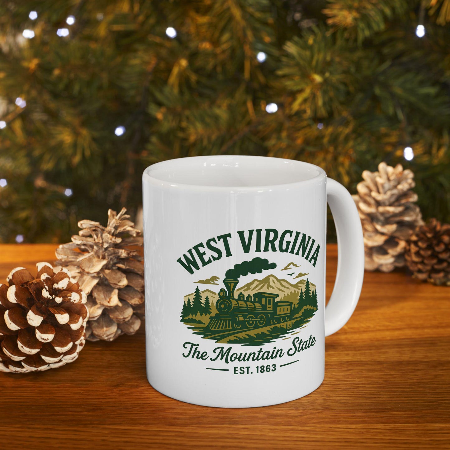 West Virginia Mountain State Train Mug | 15oz Ceramic Coffee Cup