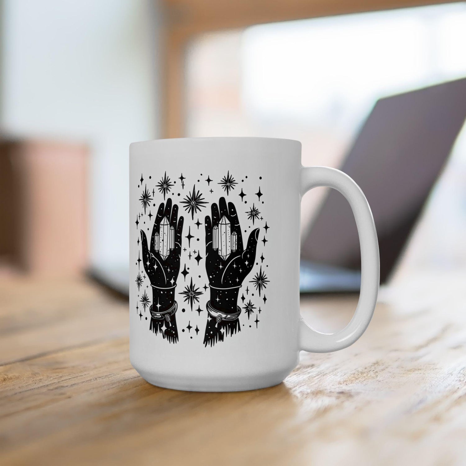 Celestial Hands Crystal Mug | Mystical Stars Ceramic Cup (15 oz)