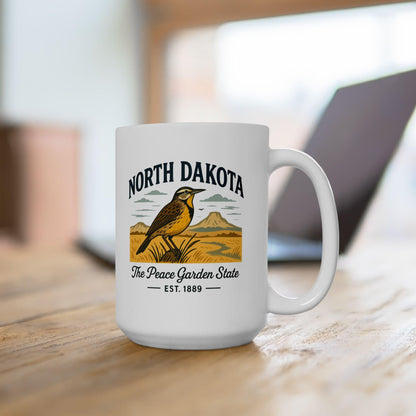 North Dakota Peace Garden State Mug | Western Meadowlark Coffee Cup (15oz Ceramic)
