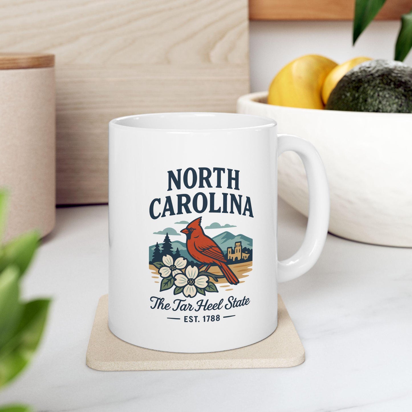 North Carolina Cardinal Mug | Tar Heel State Ceramic Coffee Cup (15oz)
