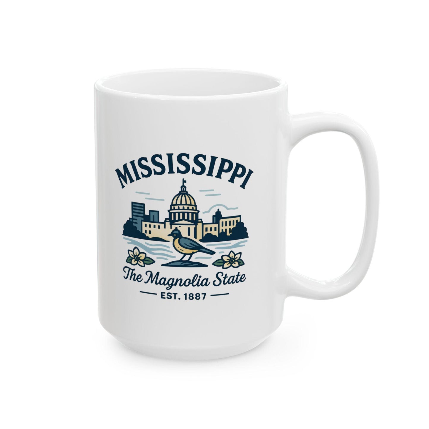 Mississippi Magnolia State Ceramic Mug | 15oz Coffee Cup with State Bird Design