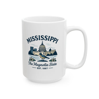 Mississippi Magnolia State Ceramic Mug | 15oz Coffee Cup with State Bird Design
