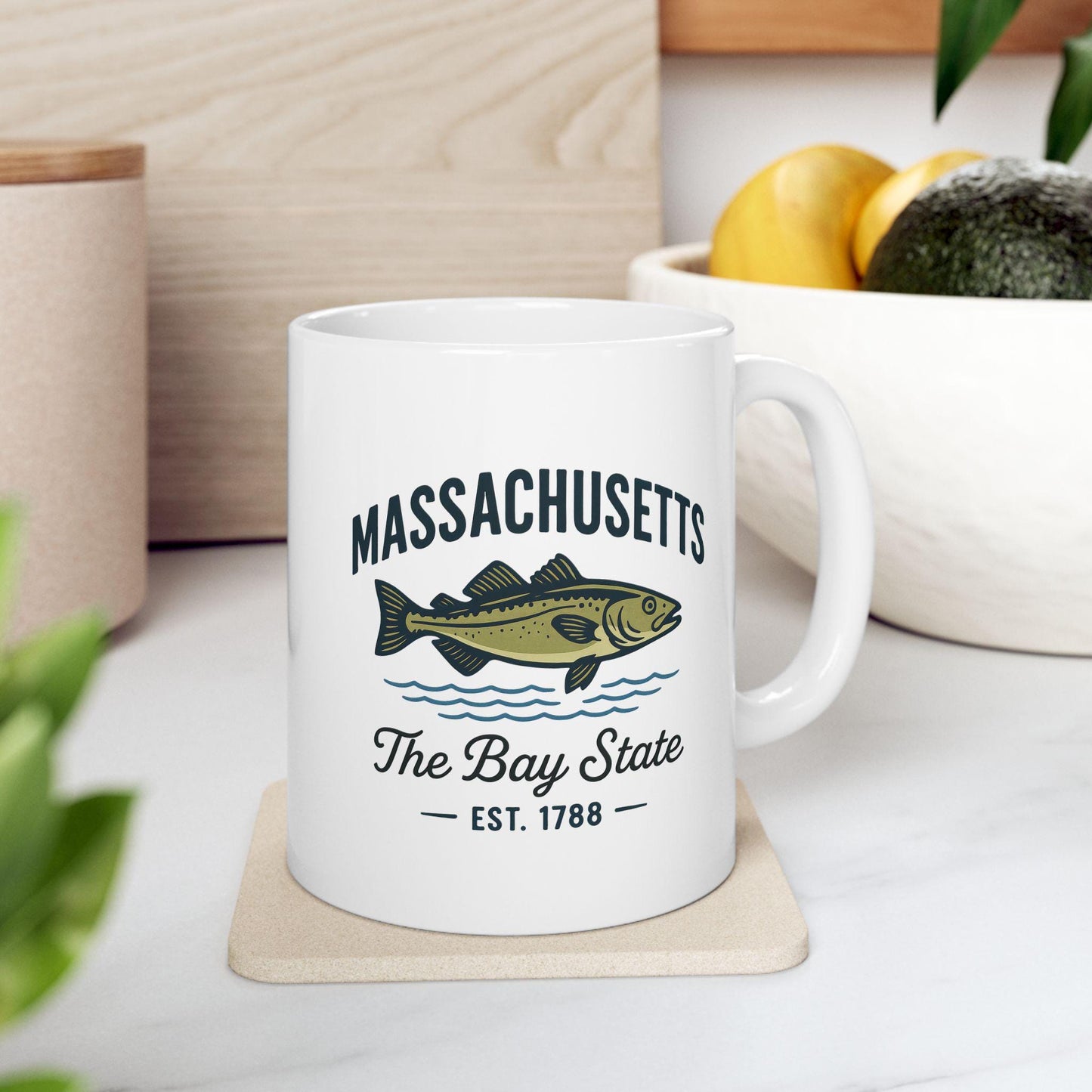 Massachusetts Bay State Fish Mug | Coastal New England Ceramic Coffee Cup