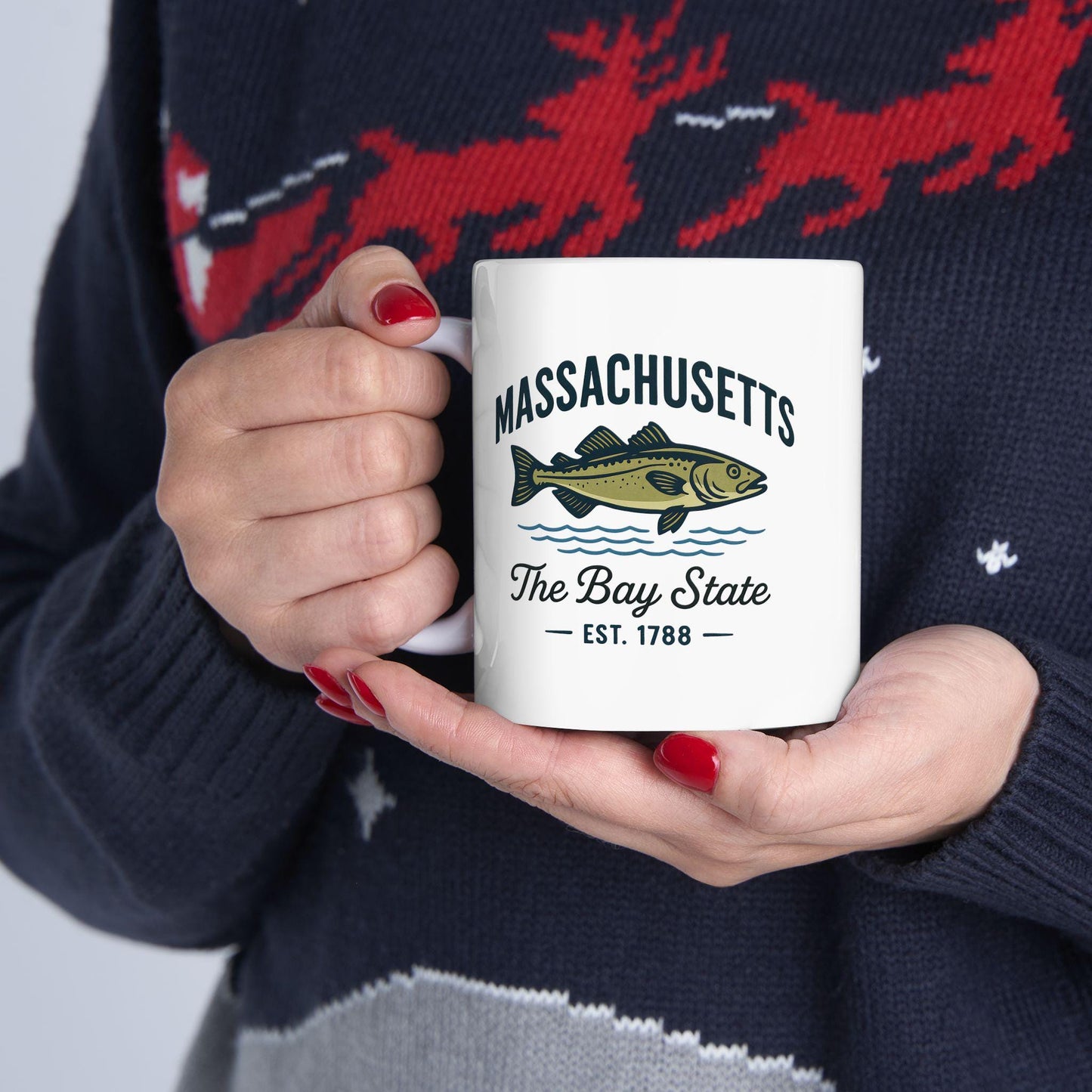 Massachusetts Bay State Fish Mug | Coastal New England Ceramic Coffee Cup