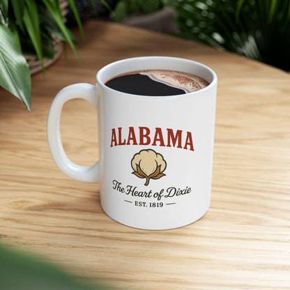 Alabama Heart of Dixie Mug | Vintage Cotton Ceramic Coffee Cup (15oz)
