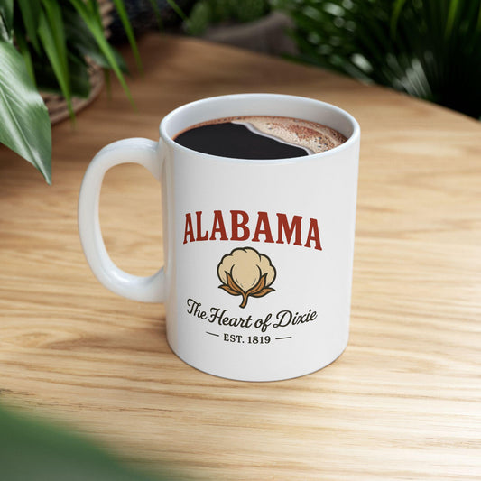 Alabama Heart of Dixie Mug | Vintage Cotton Ceramic Coffee Cup (15oz)