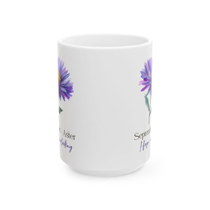 September Aster Floral Mug | 15oz Ceramic Coffee Cup, Autumn Botanical Drinkware