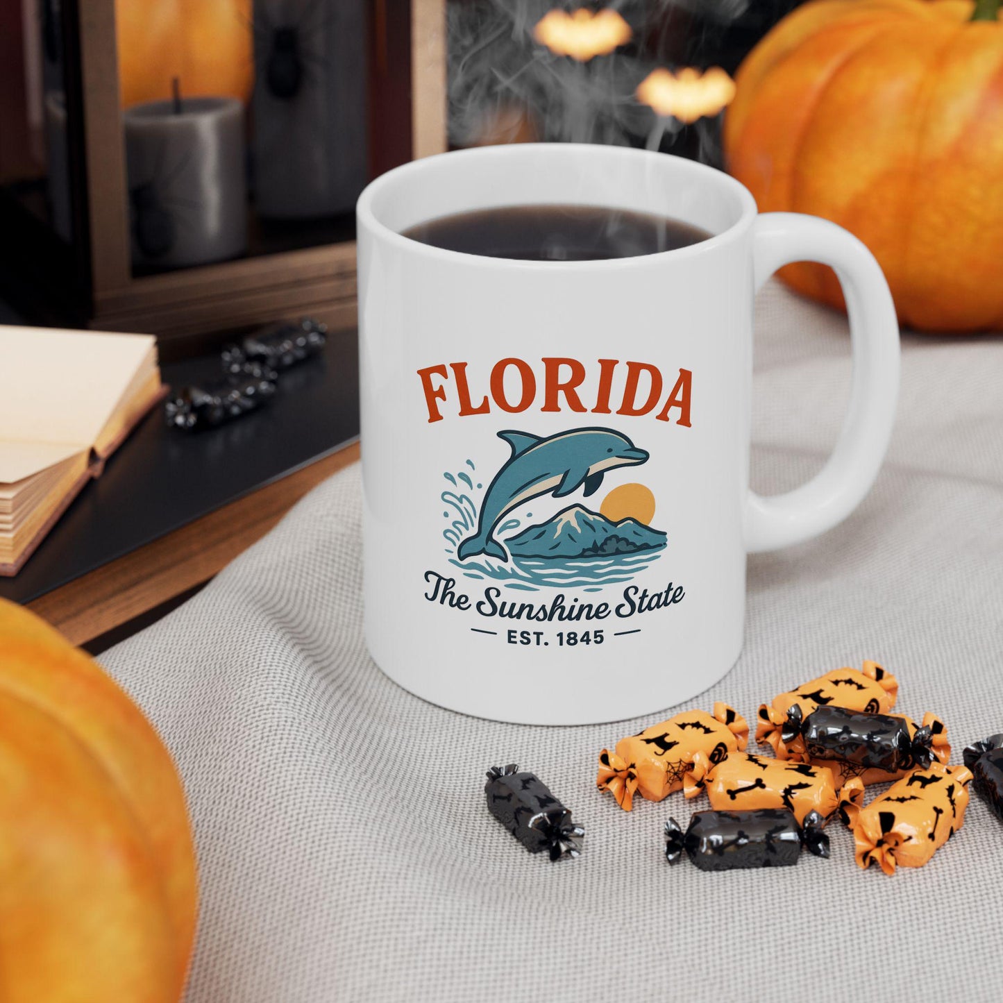 ColorFlow | Florida The Sunshine State Mug | Dolphin Ocean Coffee Cup | 15oz Ceramic Beach Gift