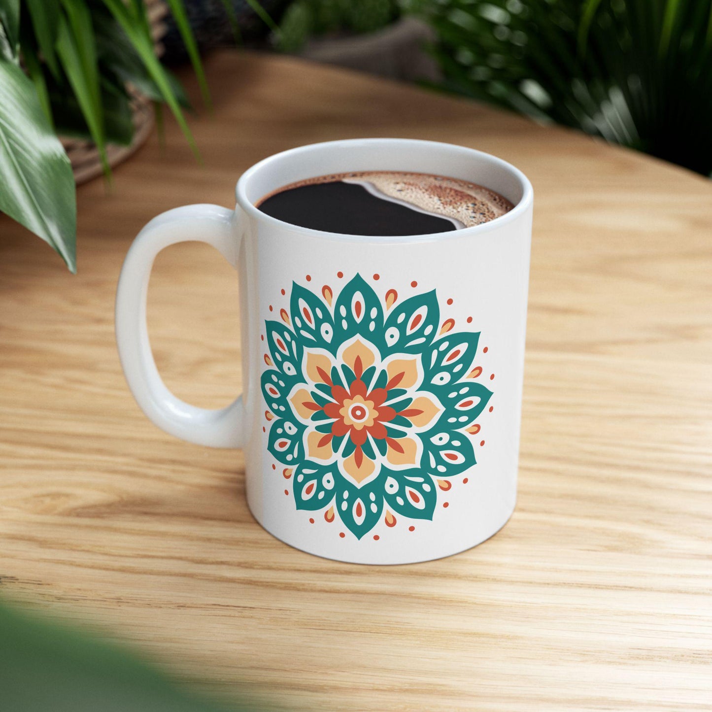 Mandala Ceramic Mug | Teal Terracotta Earth Essence Coffee Cup (15oz)