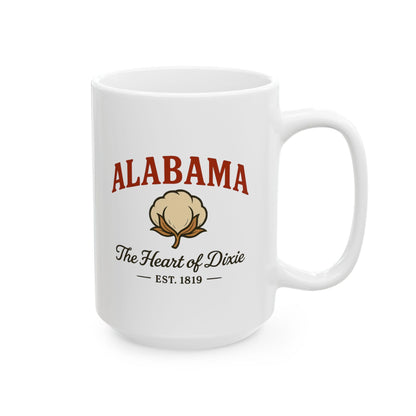 Alabama Heart of Dixie Mug | Vintage Cotton Ceramic Coffee Cup (15oz)
