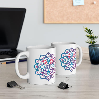 Mystic Aura Mandala Ceramic Mug | Blue Purple Boho Coffee Cup