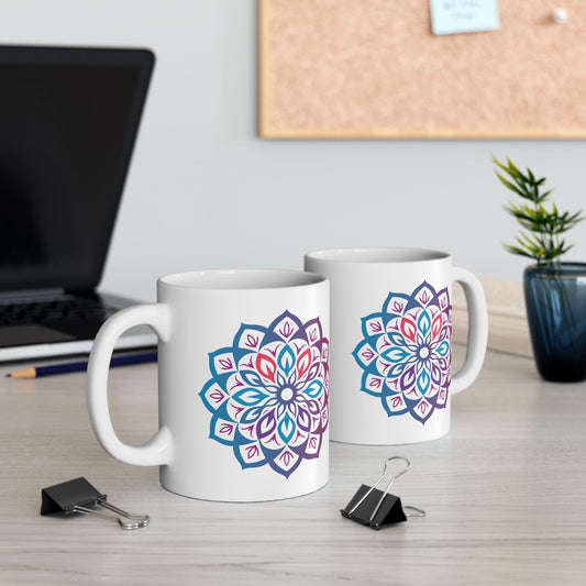 Mystic Aura Mandala Ceramic Mug | Blue Purple Boho Coffee Cup