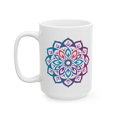 Mystic Aura Mandala Ceramic Mug | Blue Purple Boho Coffee Cup